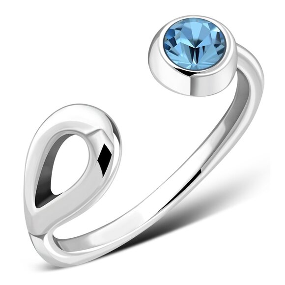 Sterling Silver Toe Ring Blue Topaz color Cubic Zirconia Hand Polished - Picture 3 of 4